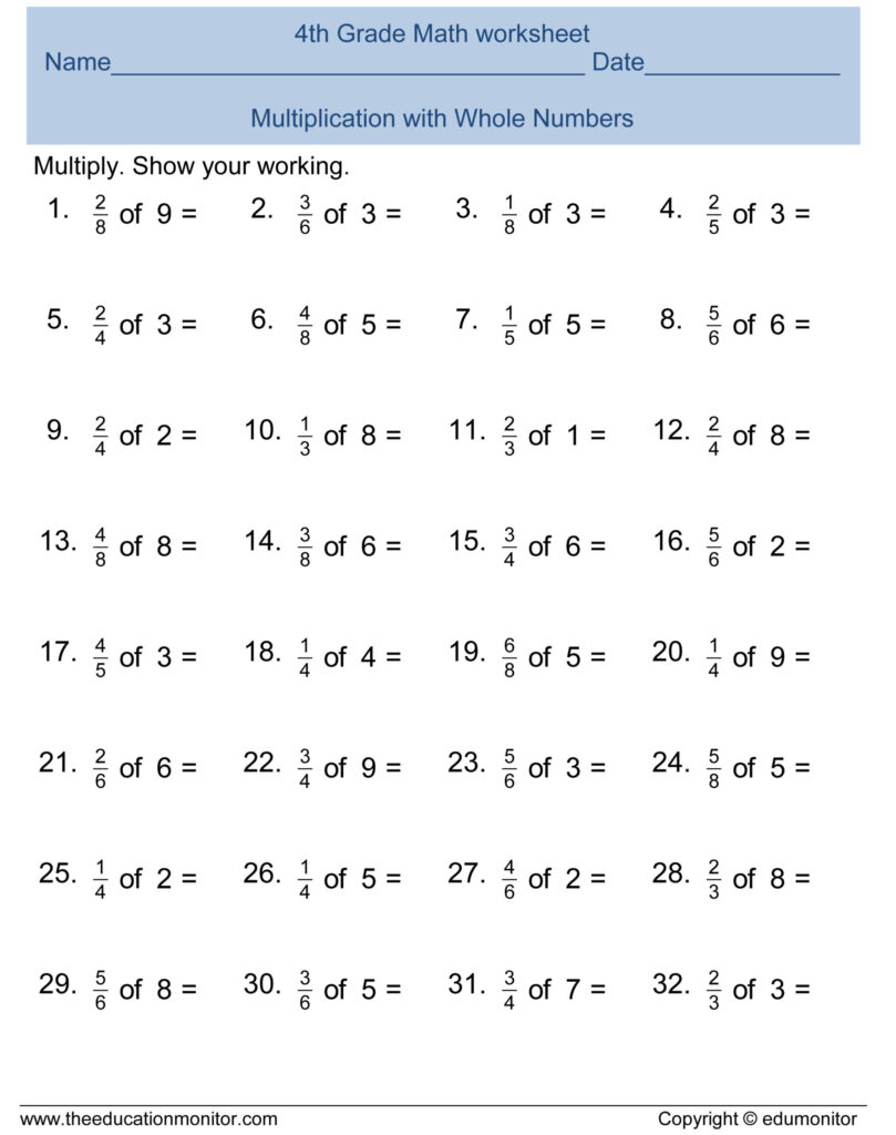 Free 4Th Grade Fractions Math Worksheets And Printables