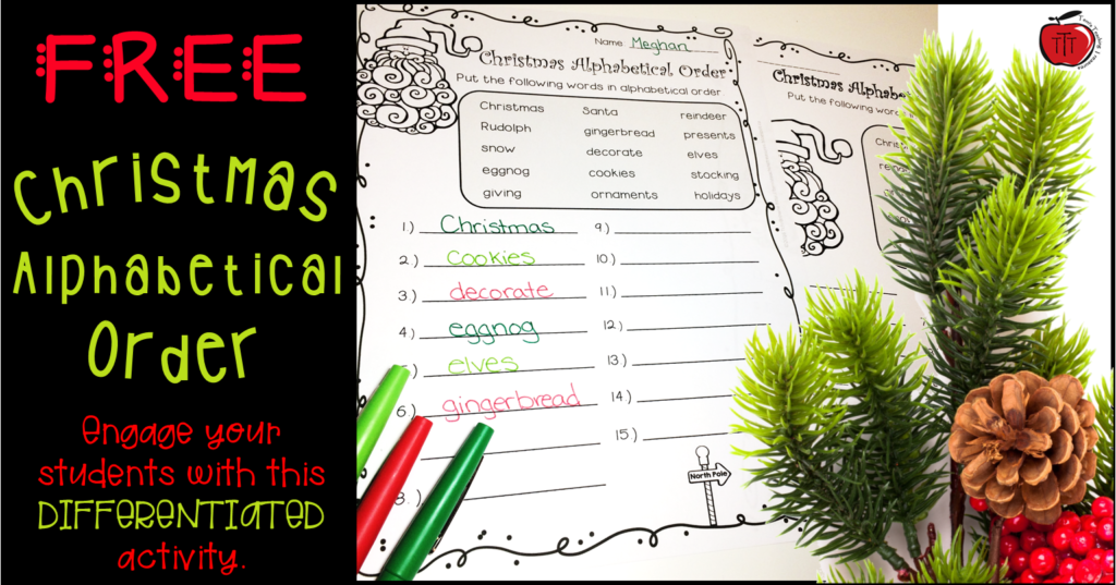 Free Christmas Alphabetical Order Worksheets   Classroom