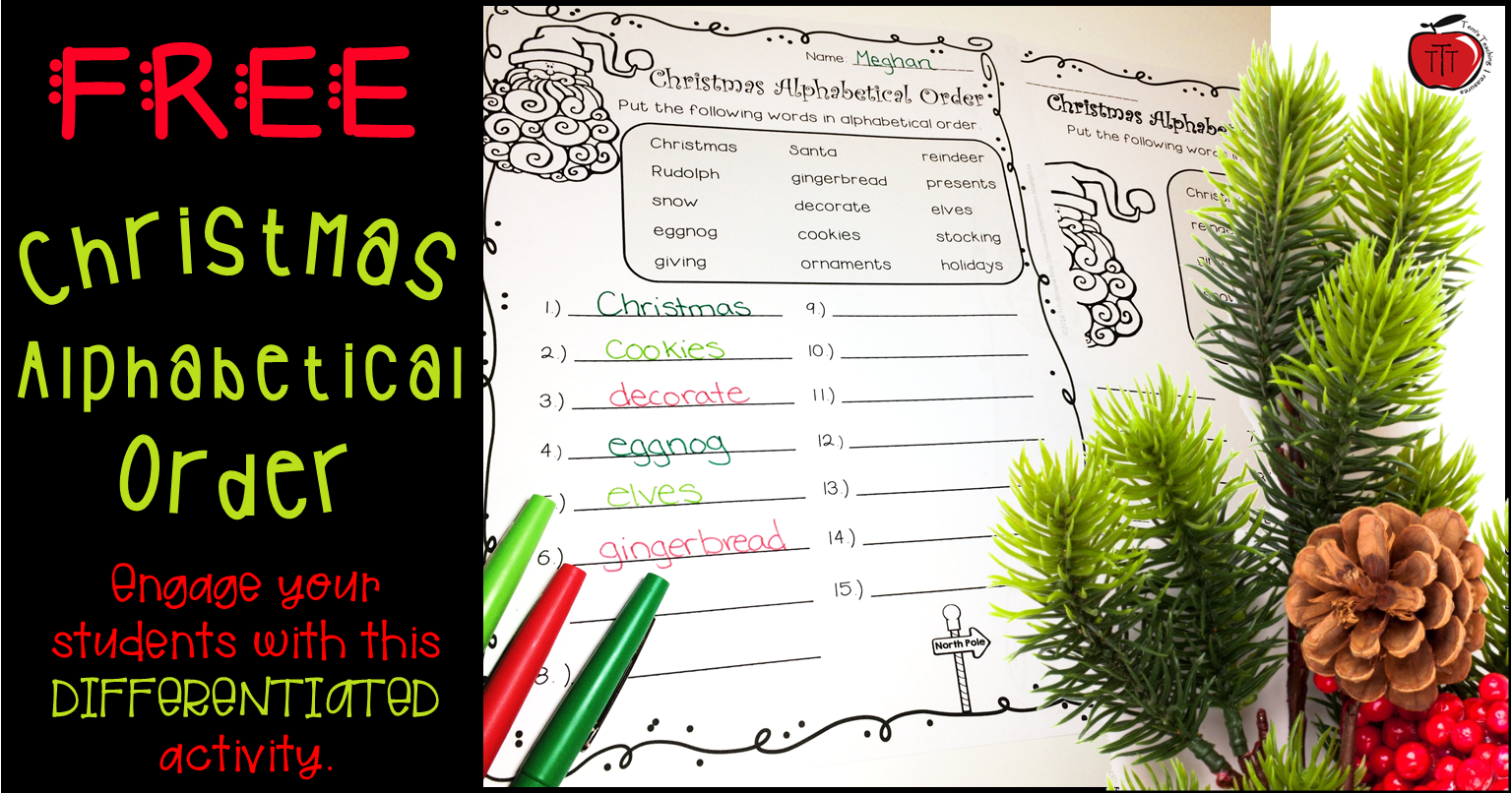 Free Christmas Alphabetical Order Worksheets - Classroom