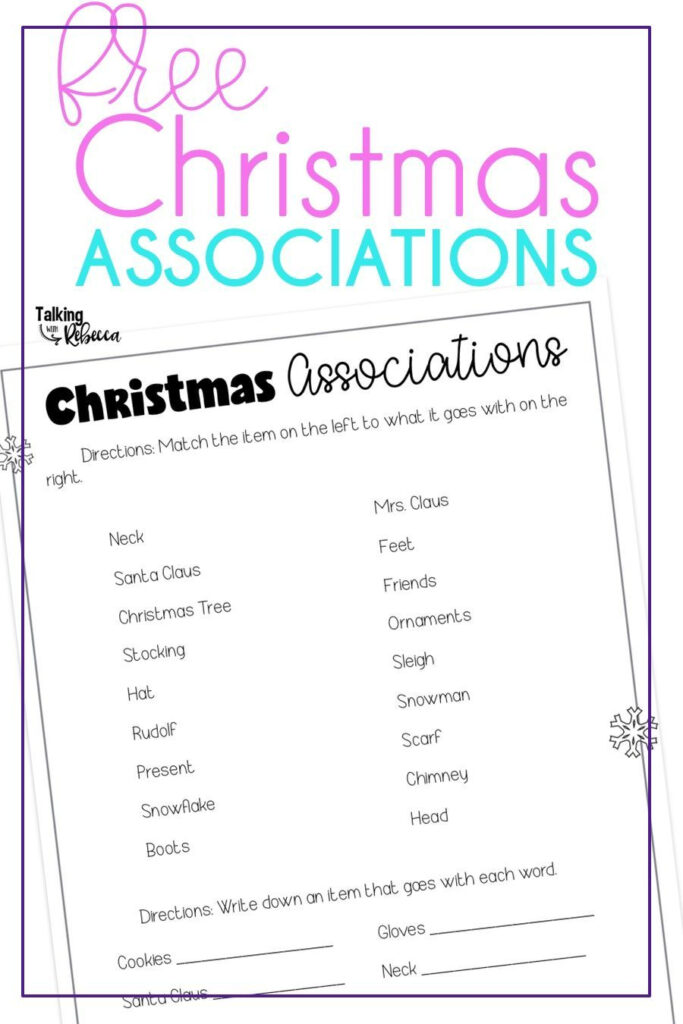 Free Christmas Associations Worksheet | Christmas Speech Free Christmas Associations Worksheet | Christmas Speech