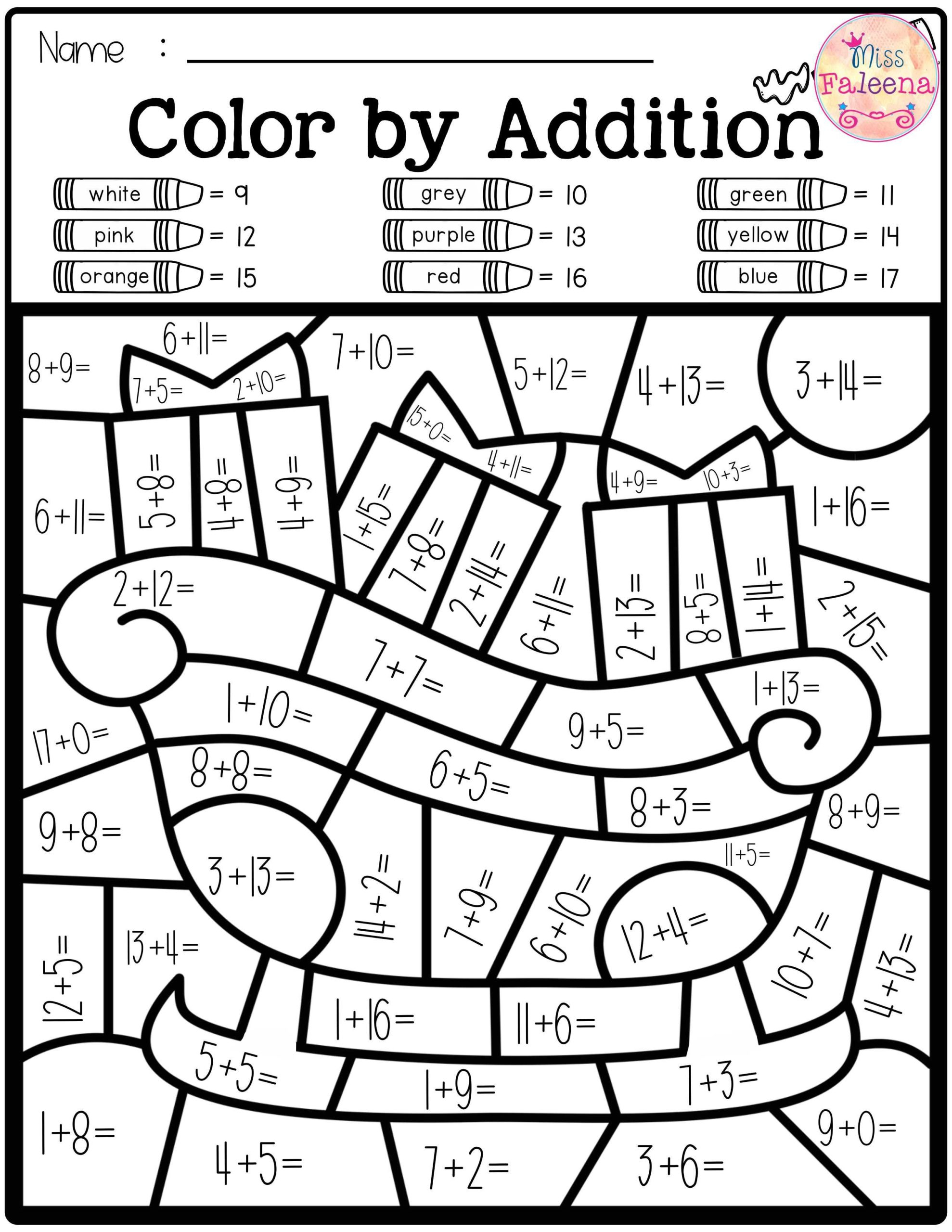 Free Colorcode Math Number Addition Subtraction Year