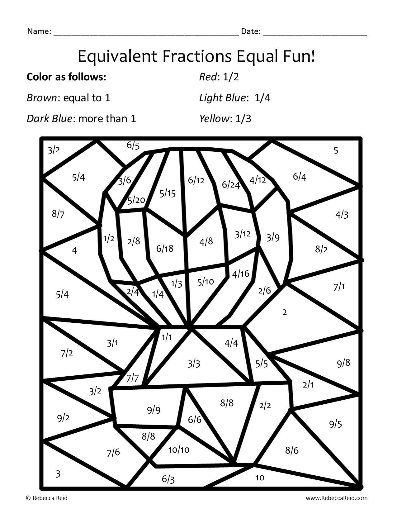 Free Coloring Pages Of Fractions Puzzle | Math Coloring