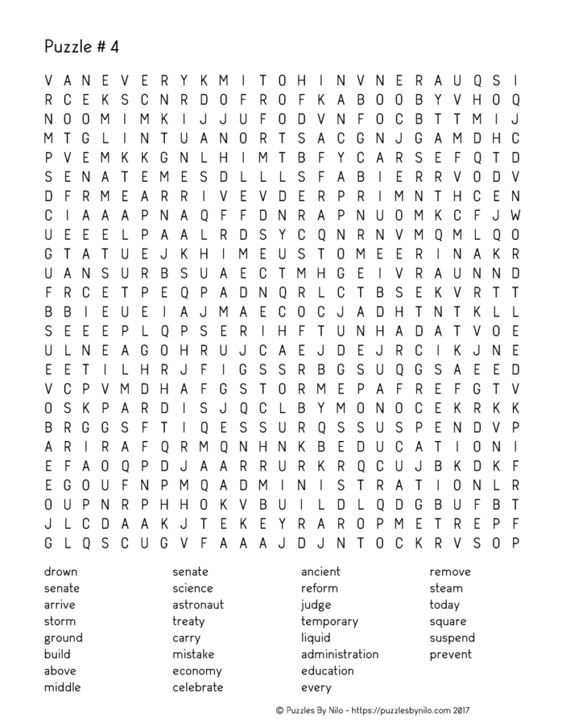 Free Downloadable Puzzle Word Search # 4 | Free Printable