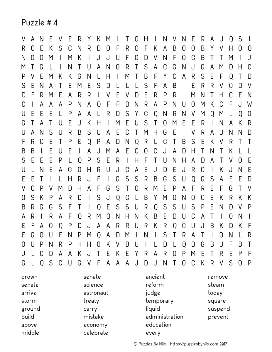 Free Downloadable Puzzle Word Search # 4 | Free Printable