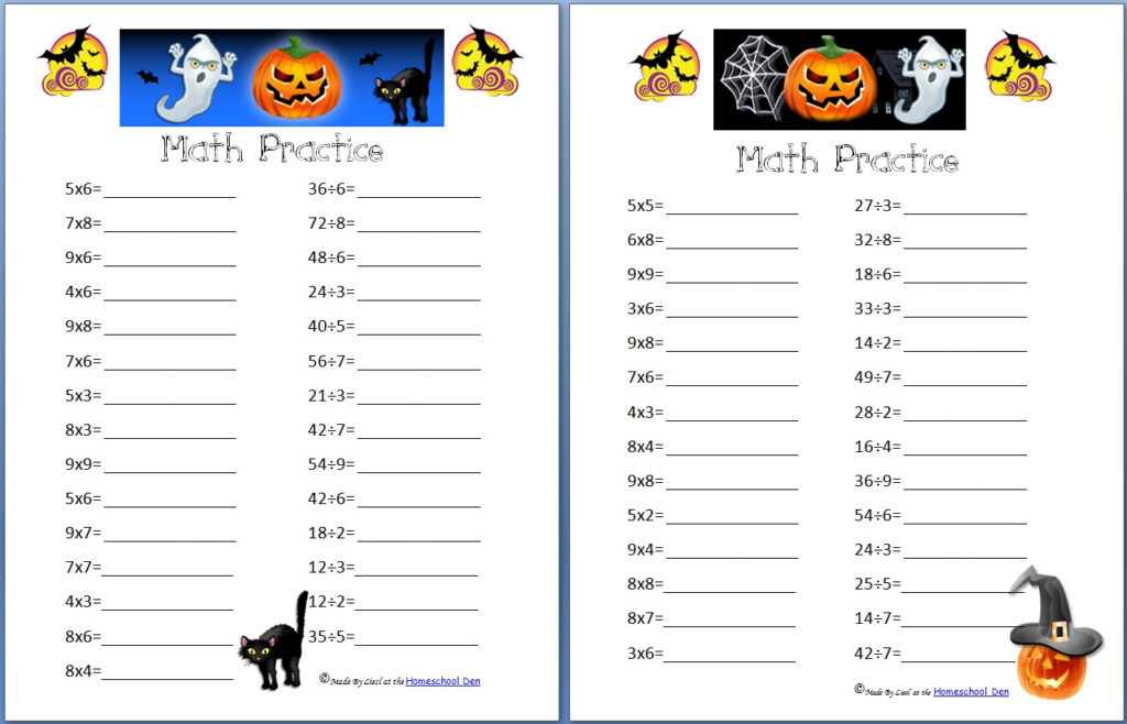 Free Halloween Math Practice Pages: Multiplication, Division