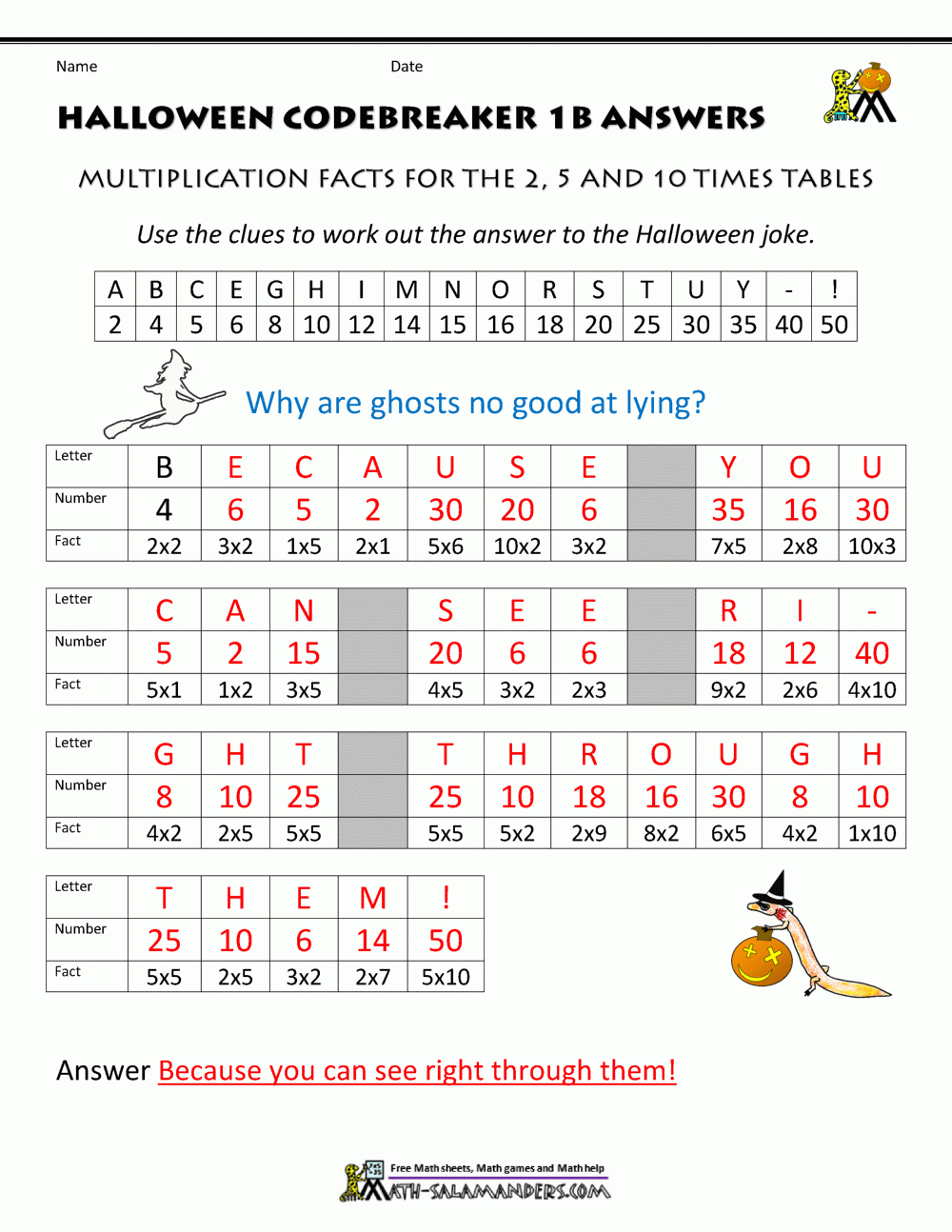 Free Halloween Math Worksheets