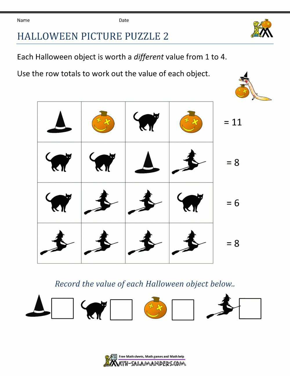 Free Halloween Math Worksheets 2nd Grade | AlphabetWorksheetsFree.com