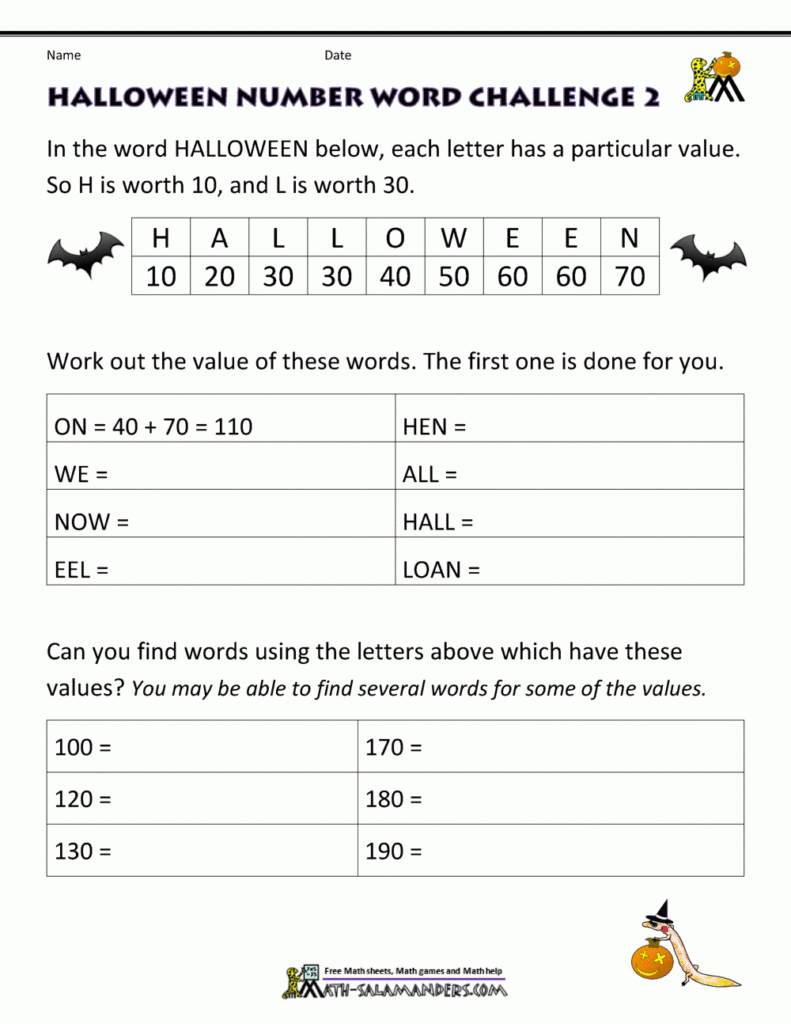 Free Halloween Math Worksheets