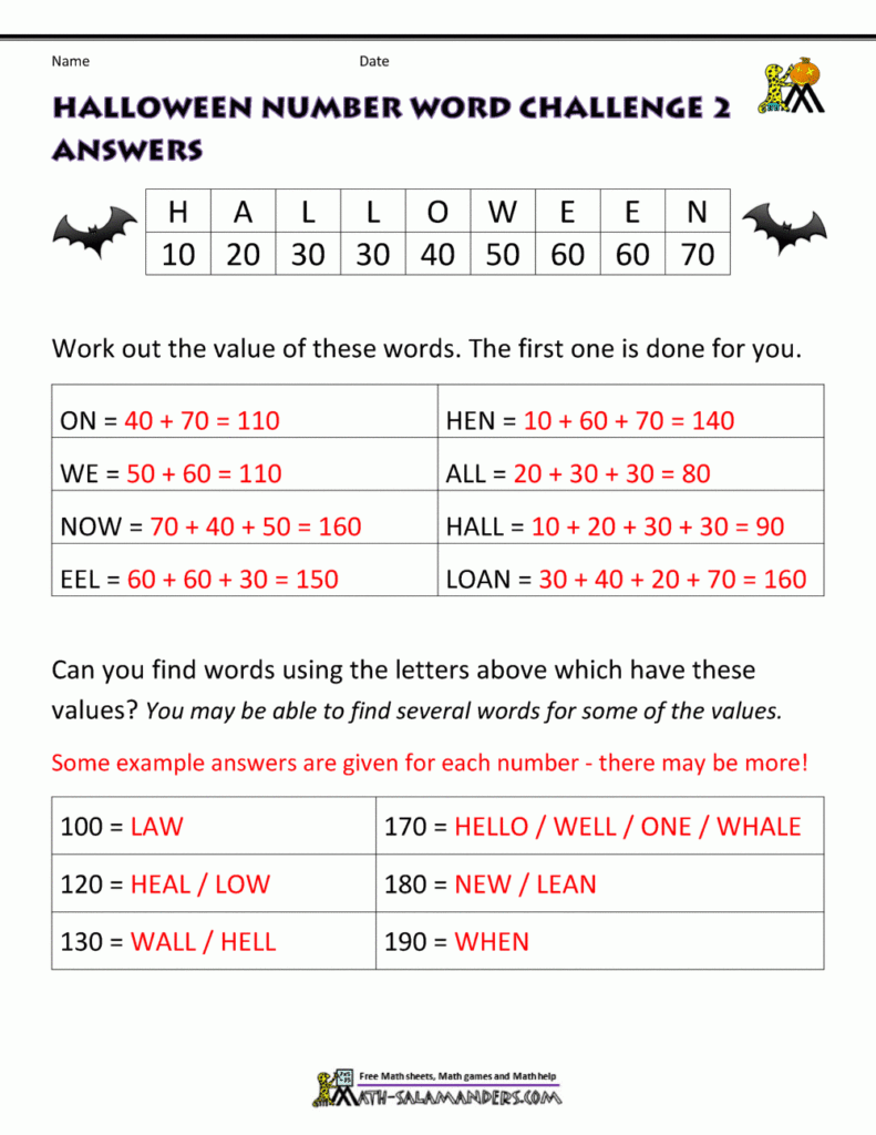 Free Halloween Math Worksheets