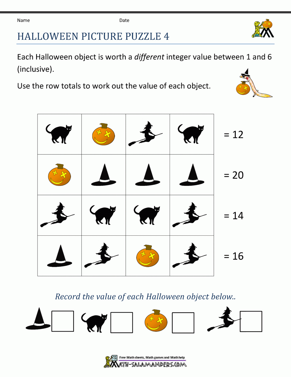 Free Halloween Math Worksheets