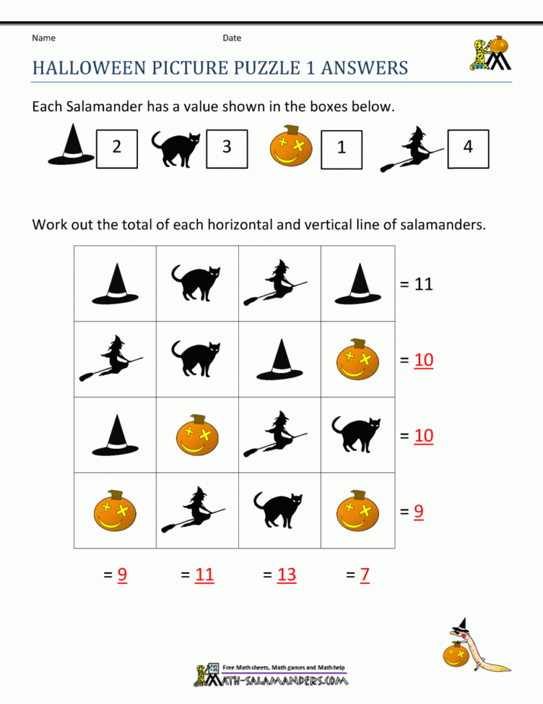 Free Halloween Math Worksheets