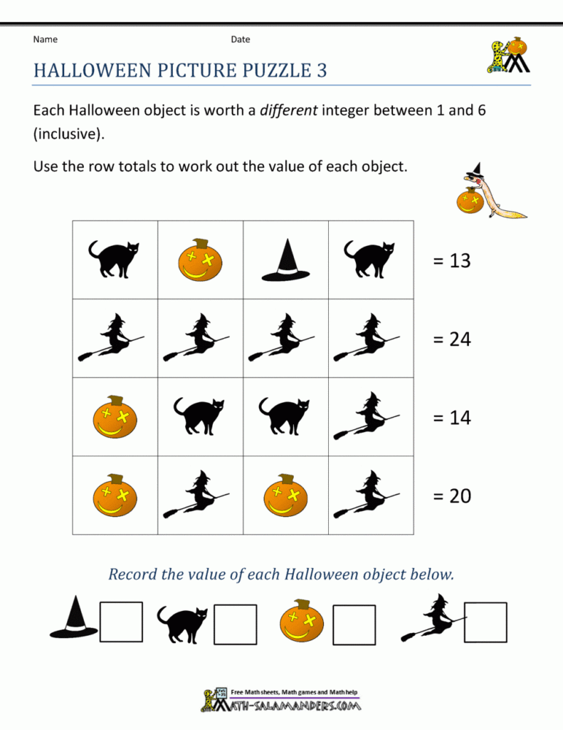 Free Halloween Math Worksheets