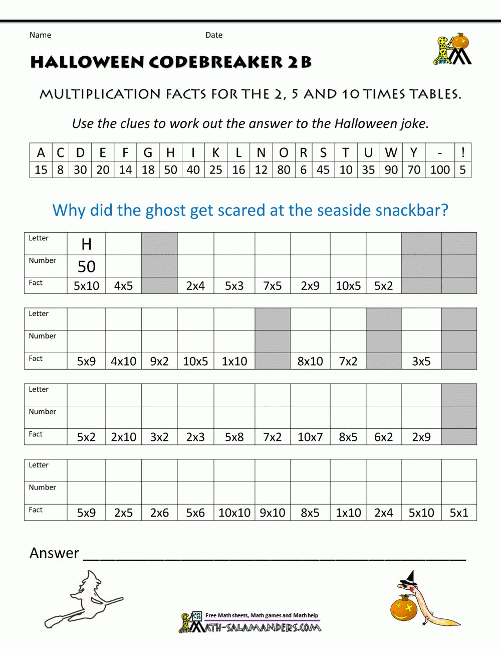 Free Halloween Math Worksheets