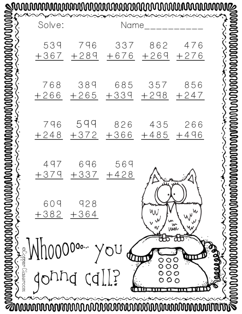 Free Halloween Themed 3 Digit Addition With Regrouping