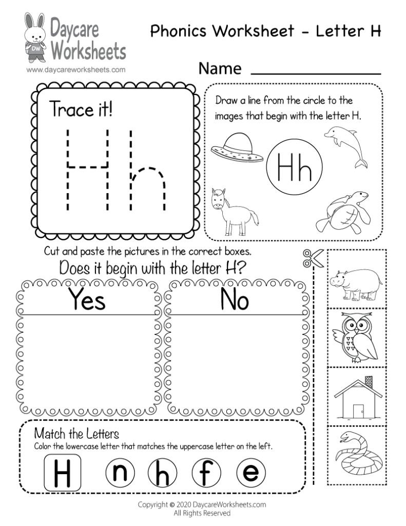 Free Letter H Phonics Worksheet For Preschool   Beginning Sounds Intended For Letter H Worksheets Pdf