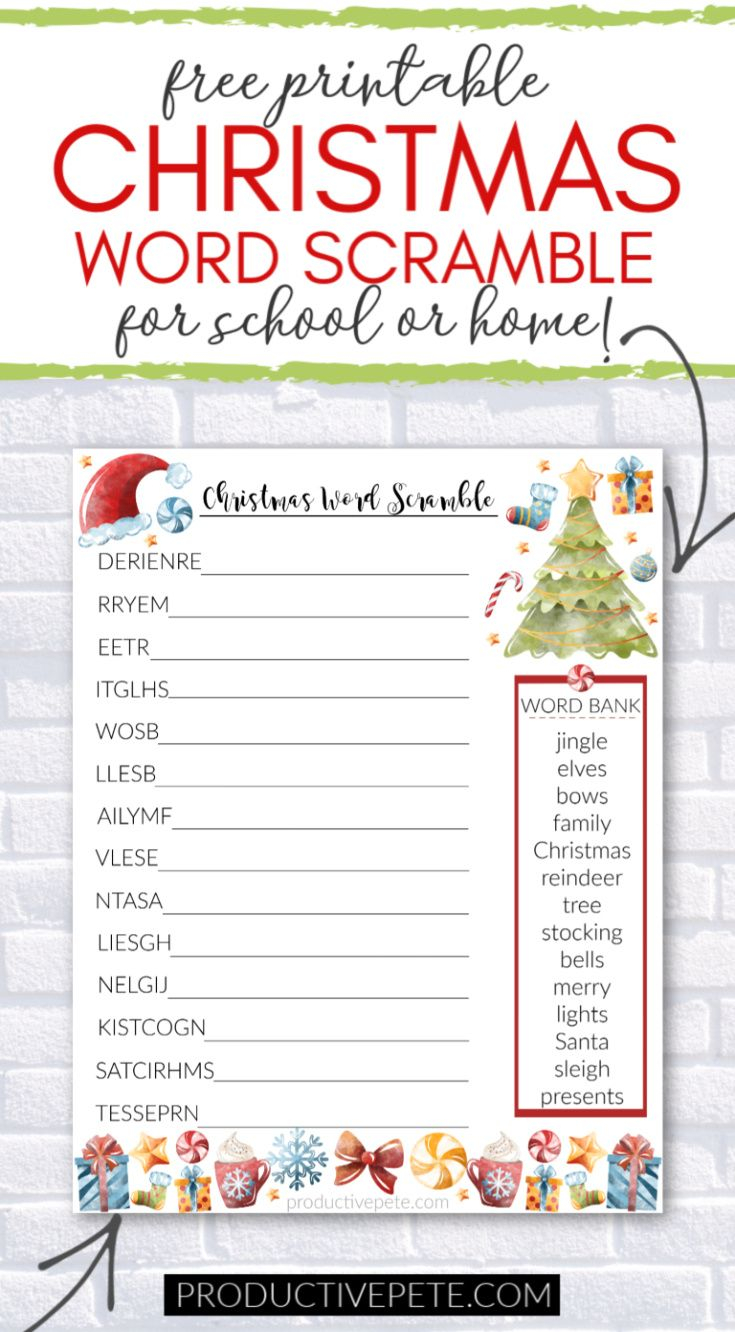 Free Printable Christmas Word Scramble For Kids In 2020