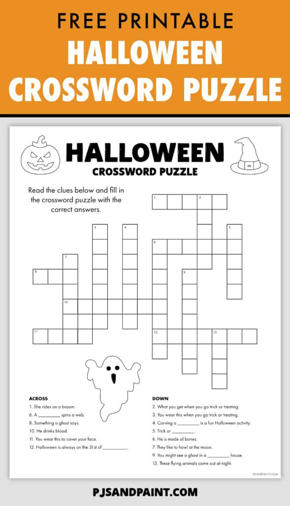 Free Printable Halloween Crossword Puzzle   Pjs And Paint