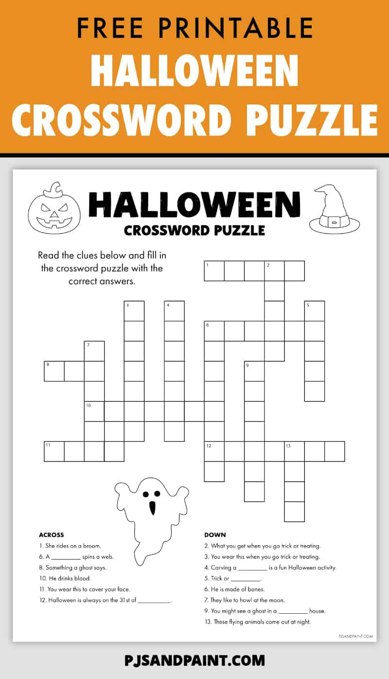 Free Printable Halloween Crossword Puzzle - Pjs And Paint