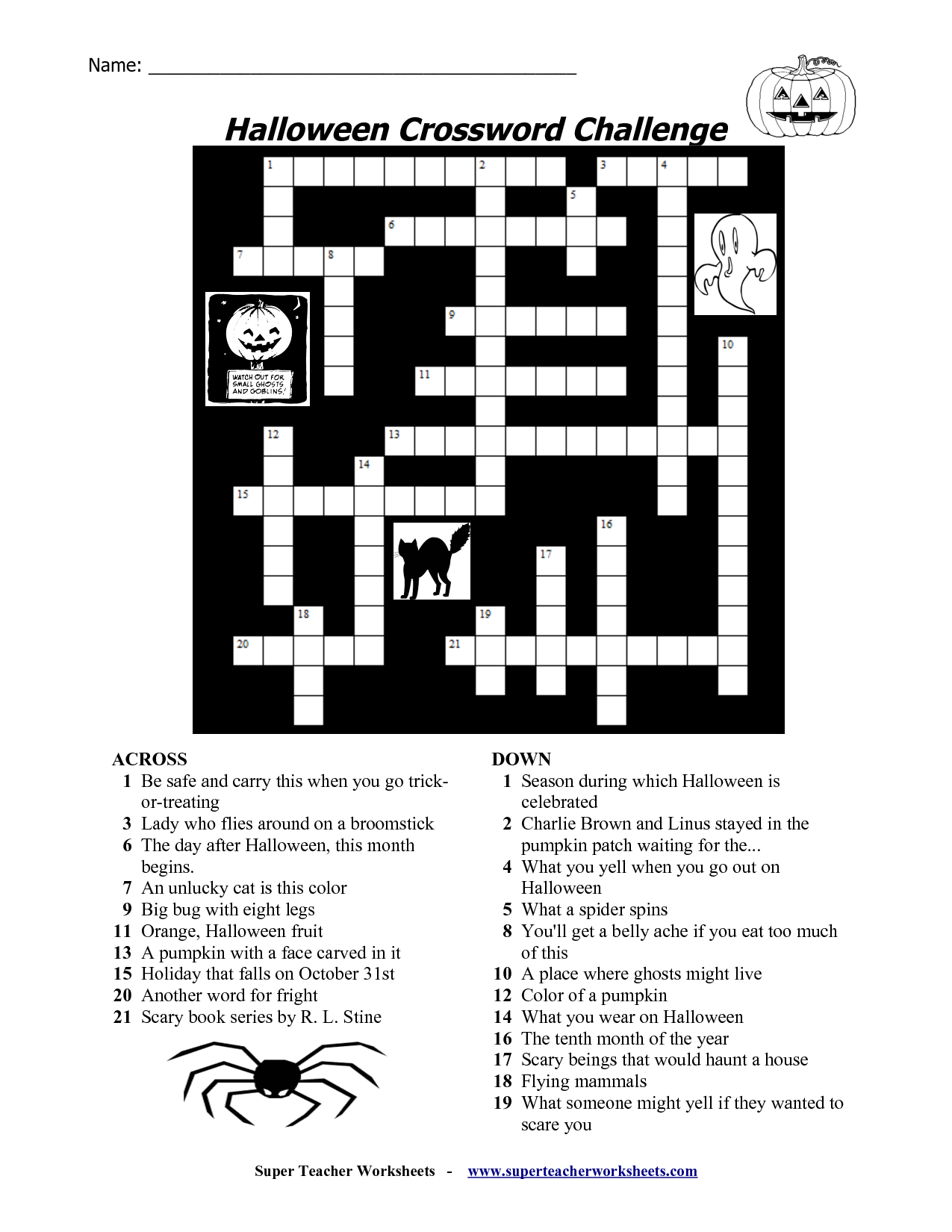 Free Printable Halloween Crosswords | Halloween Puzzles