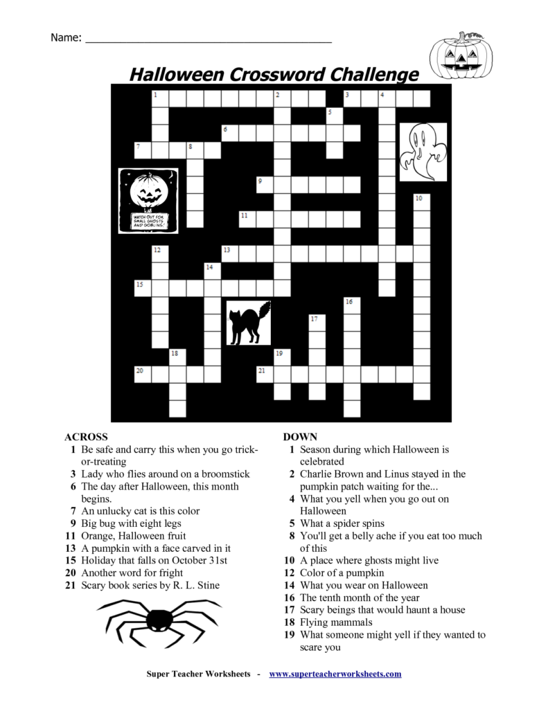 Free Printable Halloween Crosswords | Halloween Puzzles