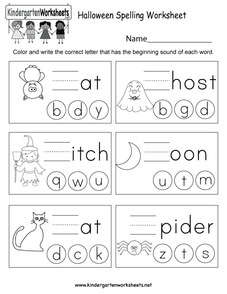 Free Printable Halloween Spelling Worksheet For Kindergarten