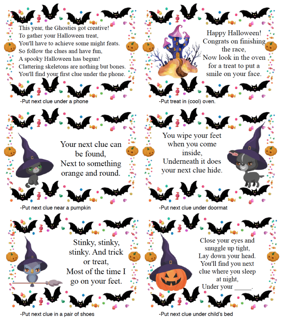 Free Printable Halloween Treasure Hunt For Kids: 24 Clues