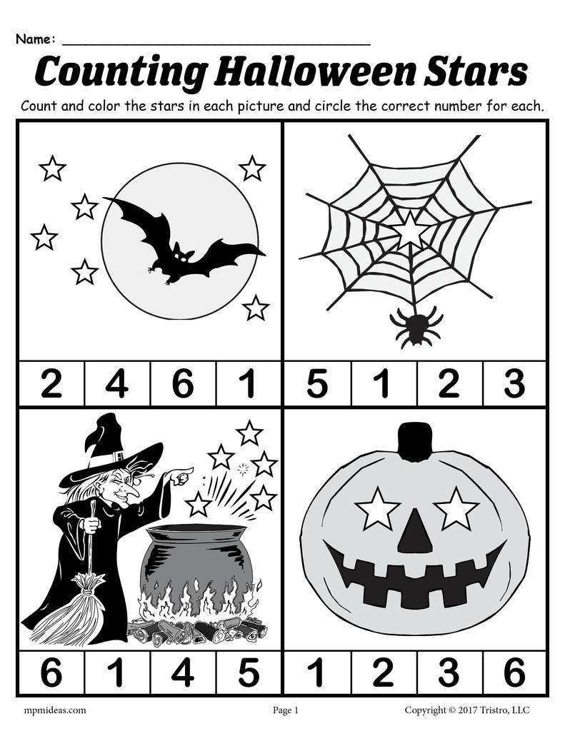 Free Printable Preschool Halloween Counting Worksheet
