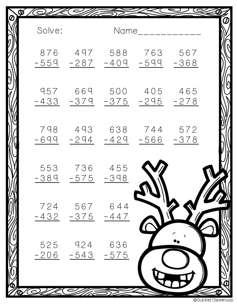 Free Three Digit Subtraction With Regrouping Winter Theme 3