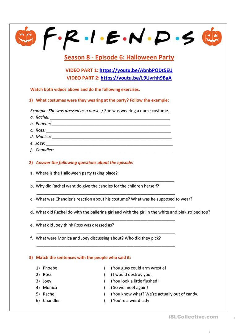 Friends - Halloween Party (With Answer Key) - English Esl