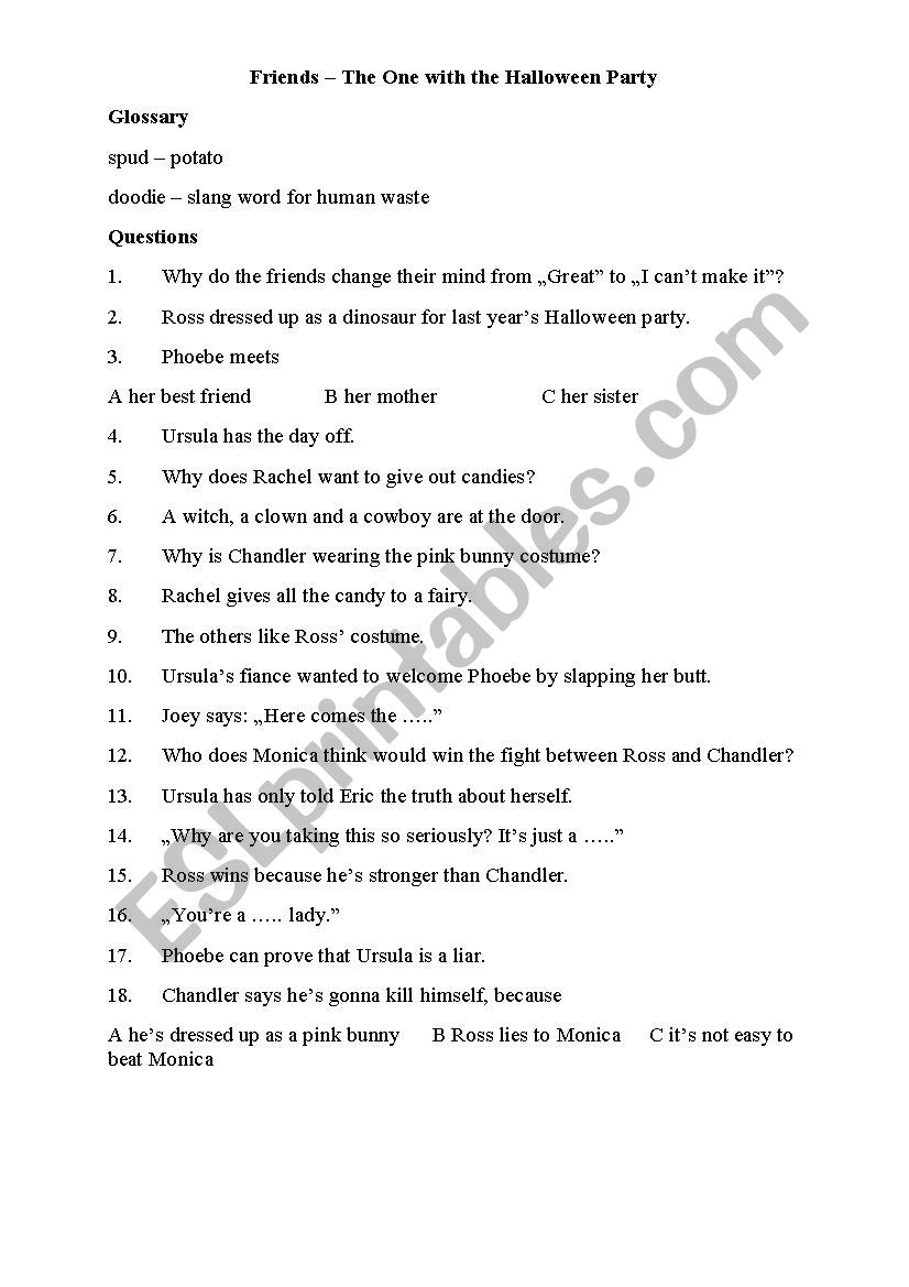 Friends - The One With The Halloween Party - Esl Worksheet