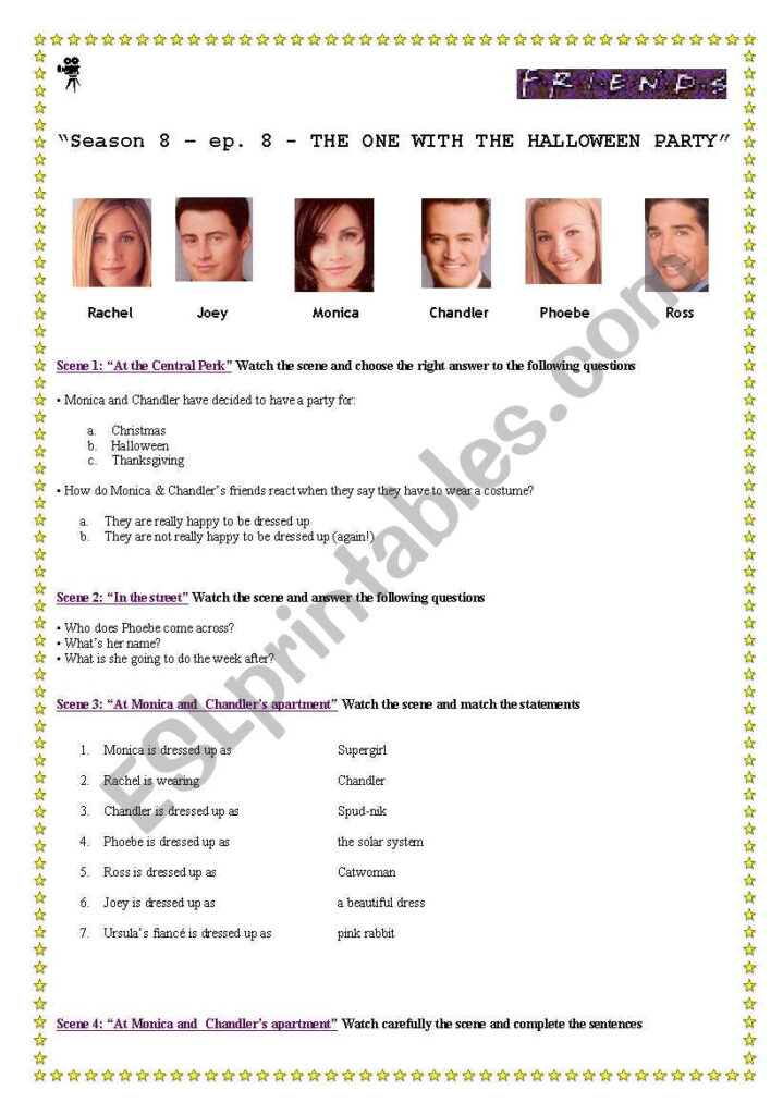 Friends "the One With The Halloween Party"   Esl Worksheet