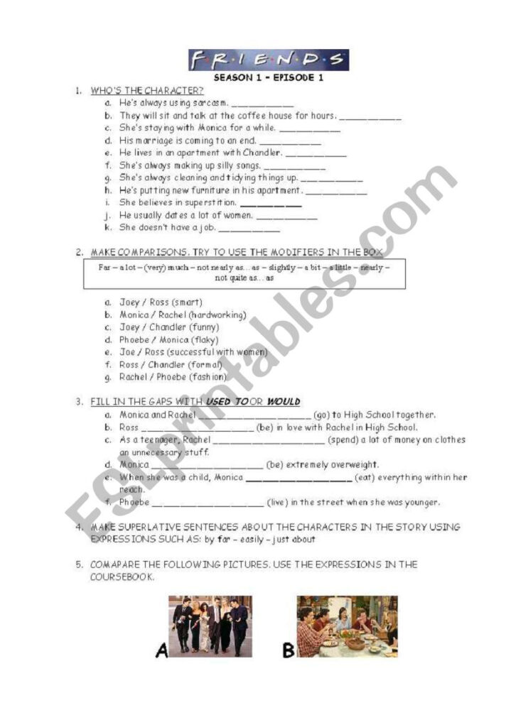 Friends   Tv Series   Season 1   Episode 1   Esl Worksheet