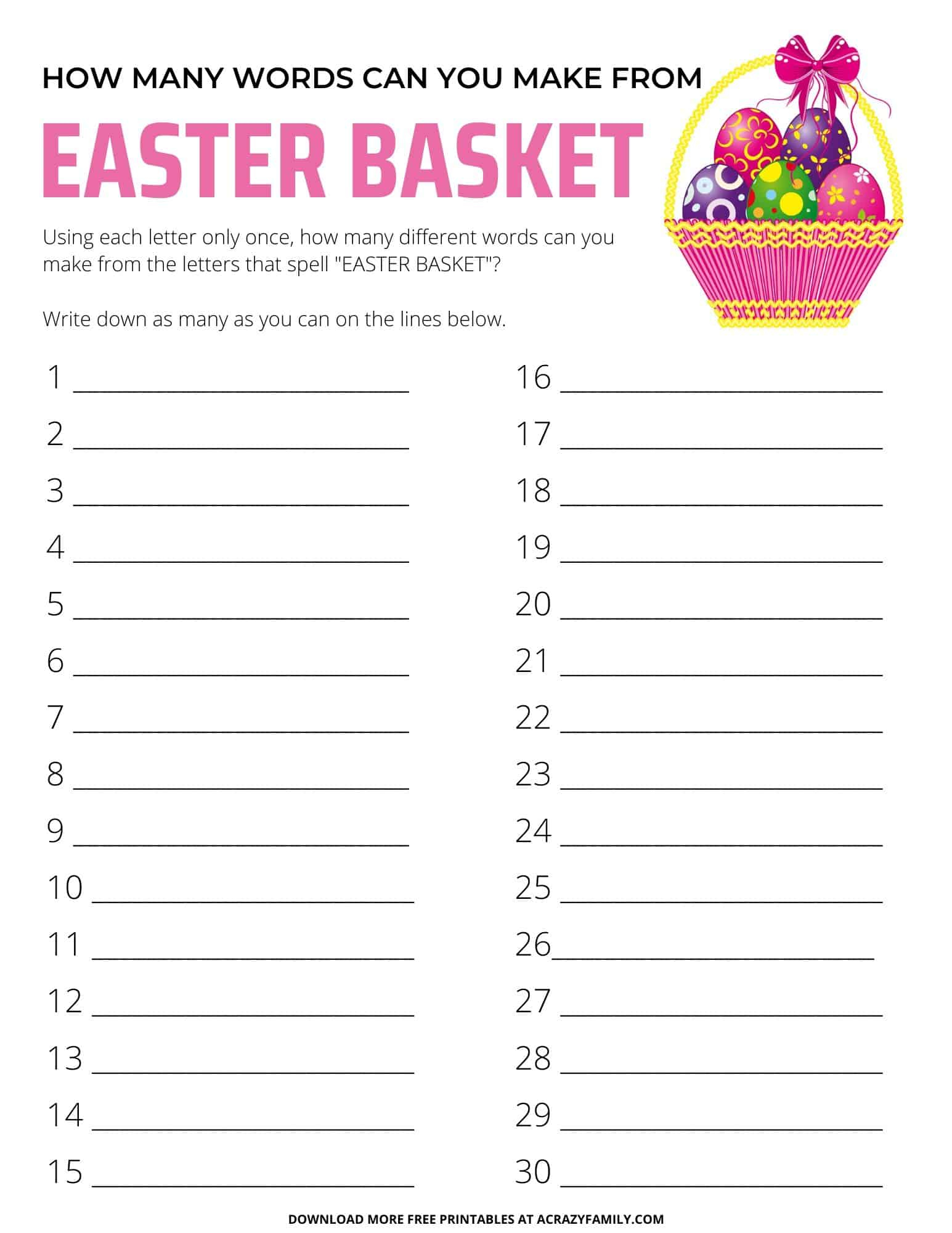 Fun Printable Easter Words Activity For Kids