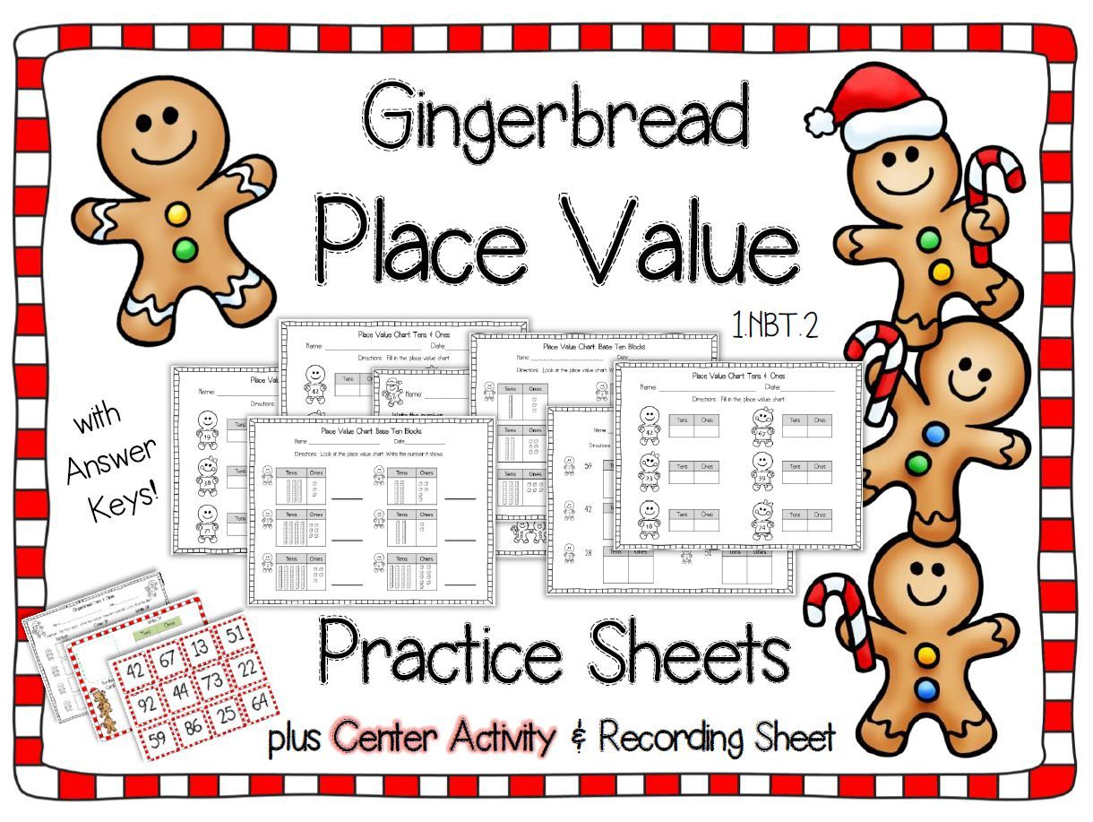 Gingerbread Christmas Themed Place Value Practice Sheets And