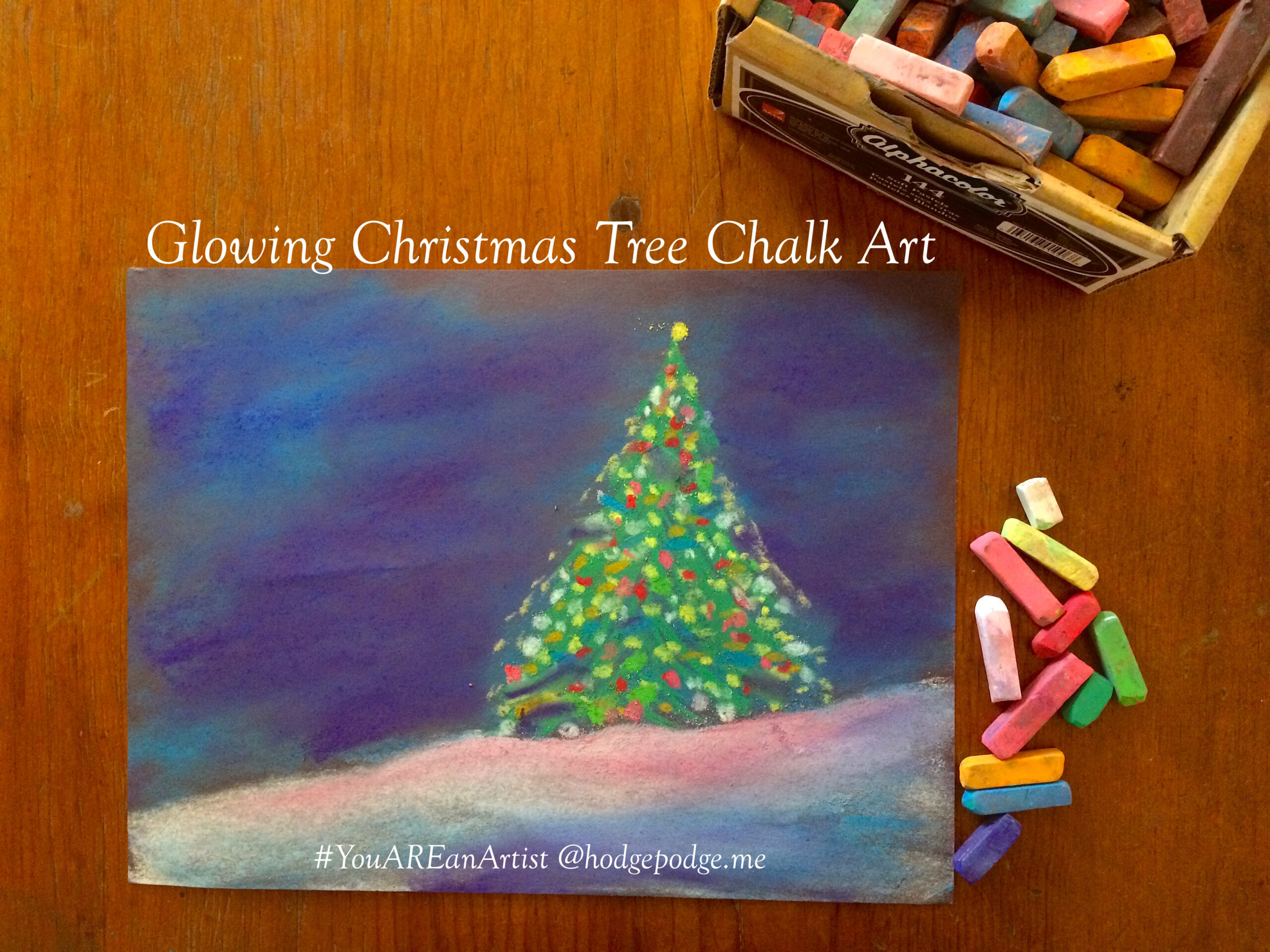 Glowing Christmas Tree Chalk Art Tutorial - Hodgepodge