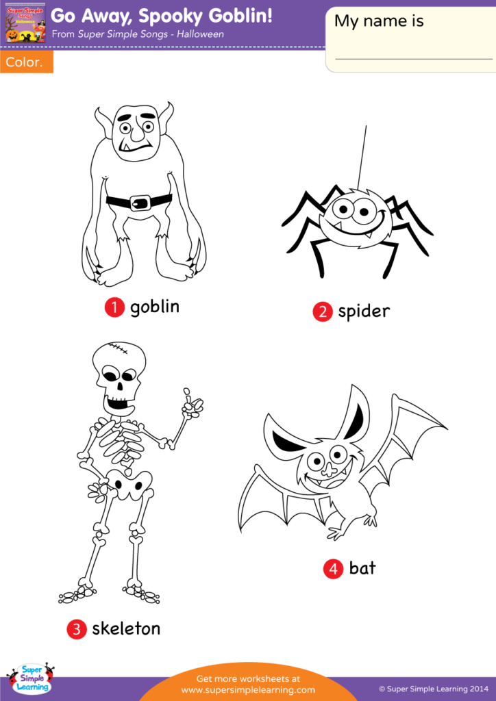 Go Away, Spooky Goblin! Worksheet   Vocabulary Coloring