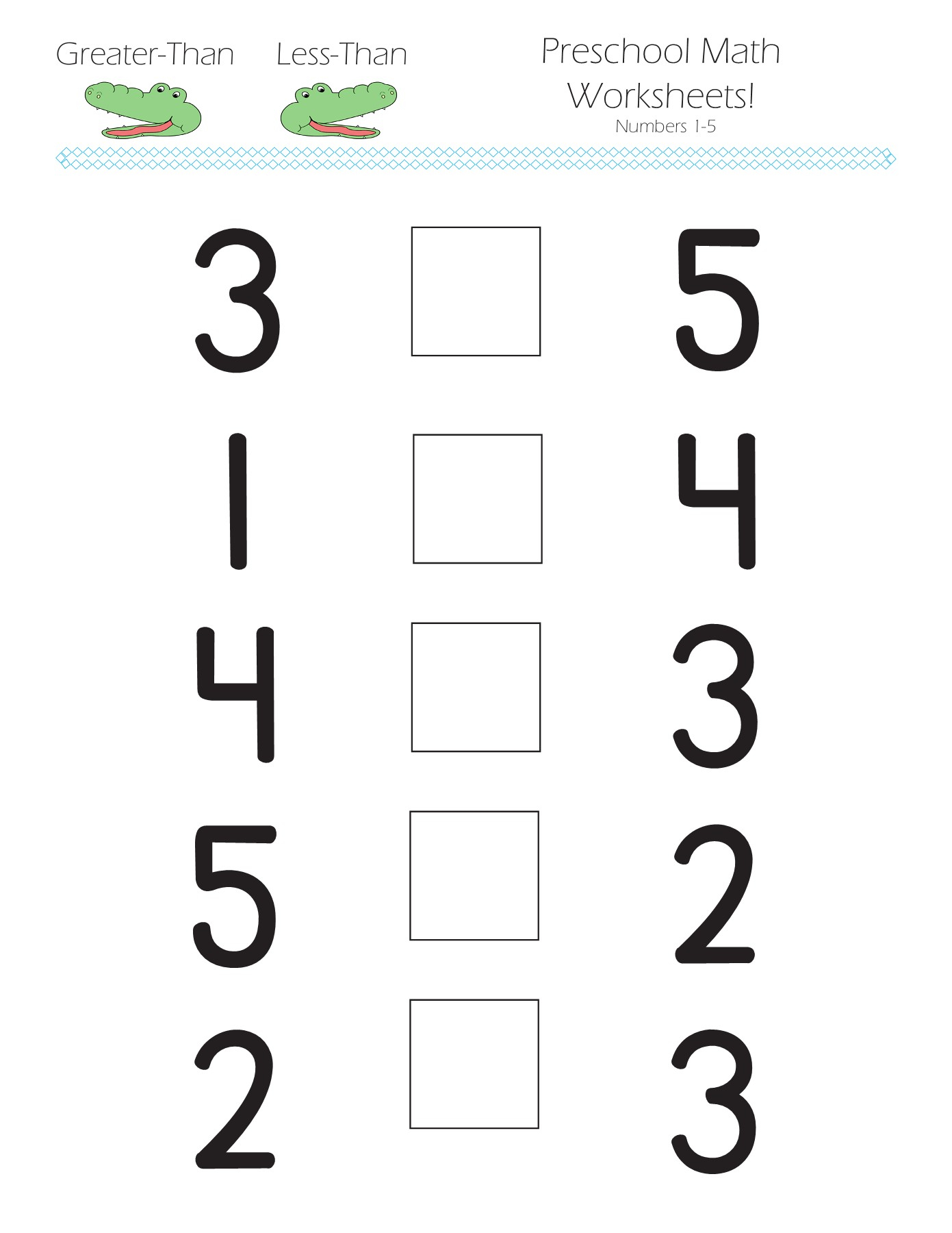 Greater Than Less Preschool Math Worksheets My Help Grade