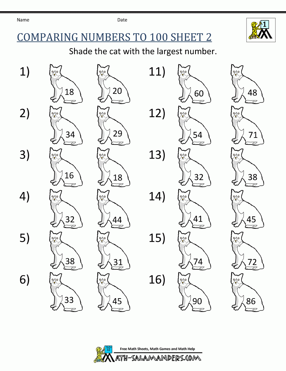 Greater Than Less Than Worksheet - Comparing Numbers To 100