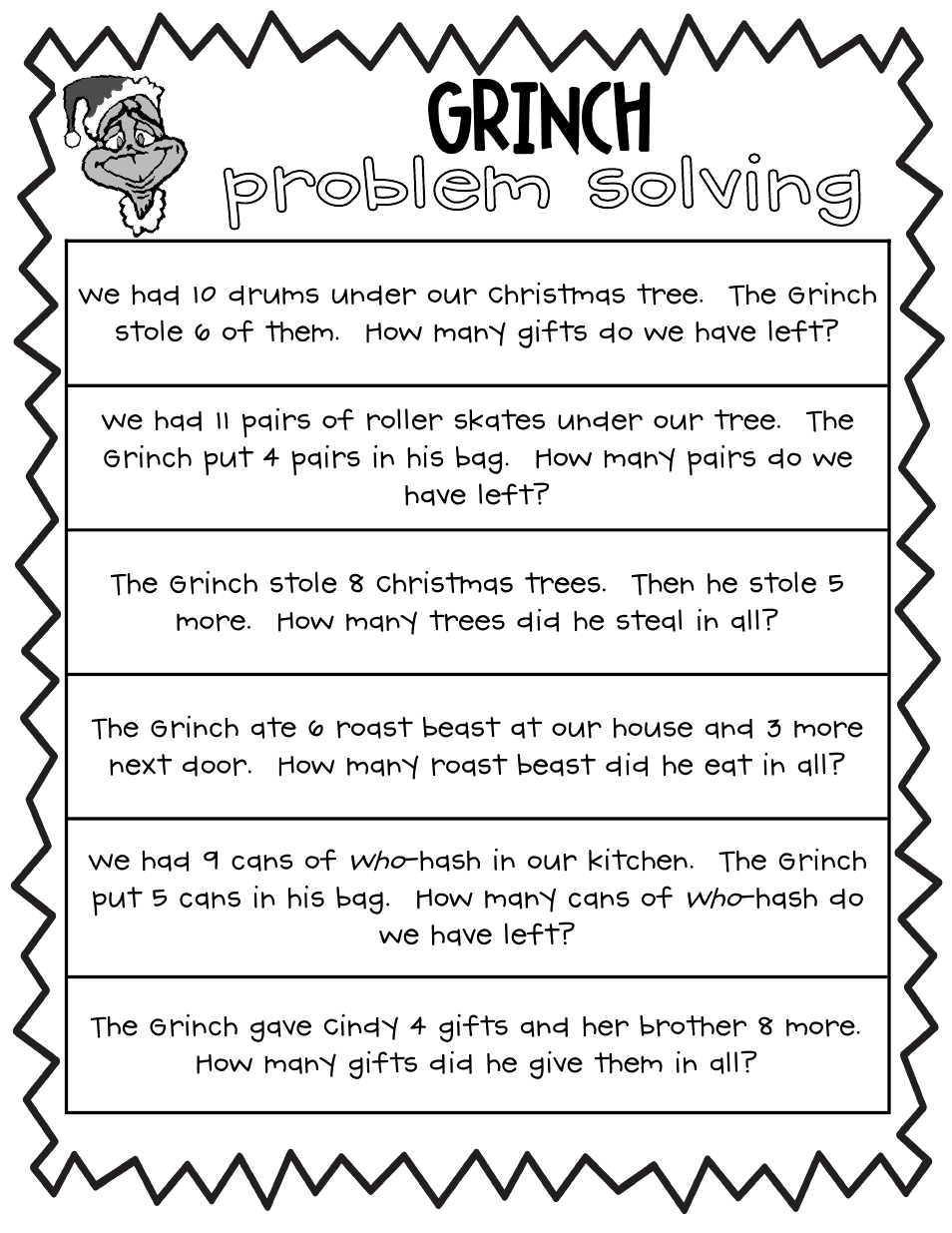 Grinch Proble Solving Activity.pdf | Christmas Kindergarten