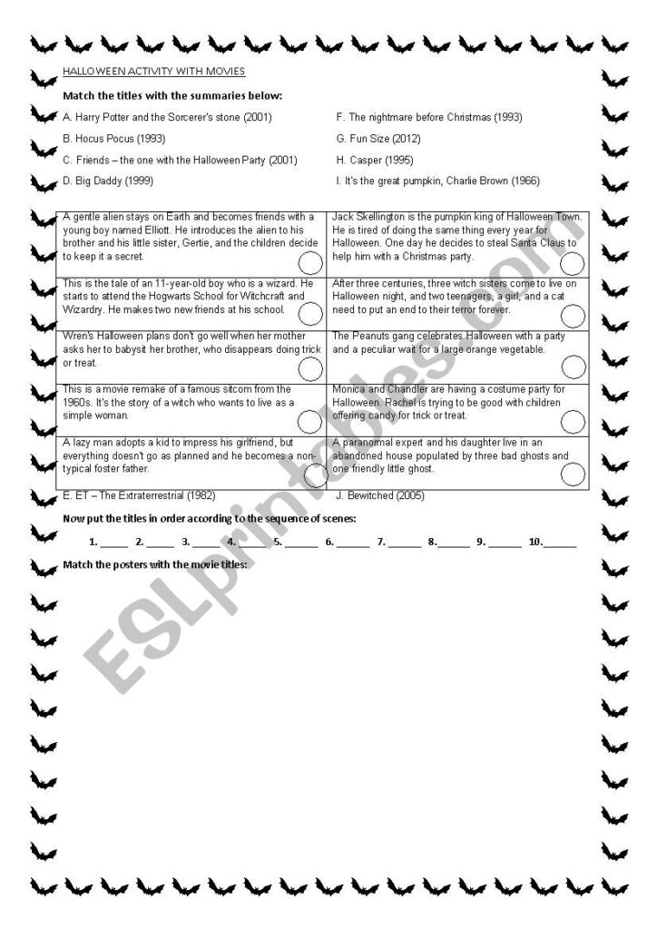 Halloween Activity With Movie Scenes   Esl Worksheetmarah78