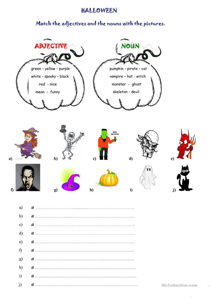 Halloween (Adjectives + Nouns)   English Esl Worksheets For