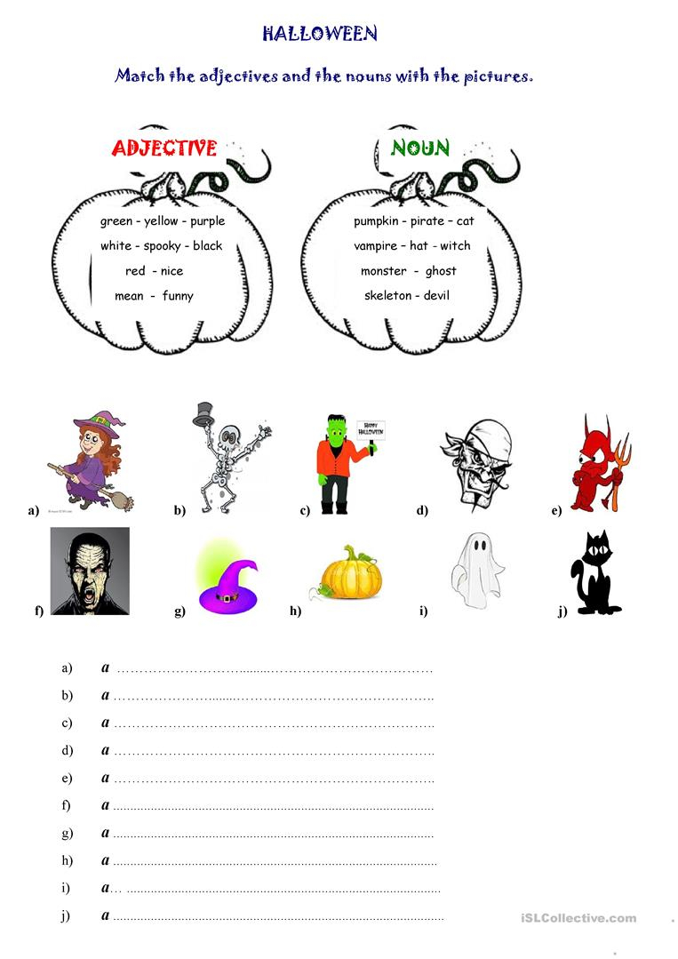 Halloween (Adjectives + Nouns) - English Esl Worksheets For