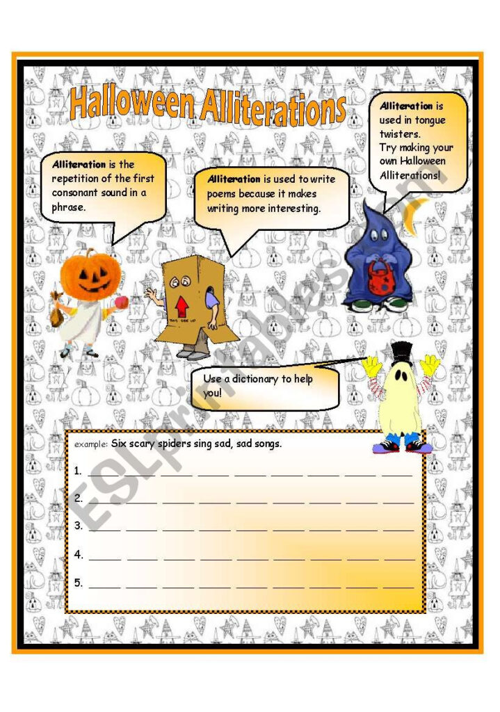 Halloween Alliterations   Esl Worksheetanna P