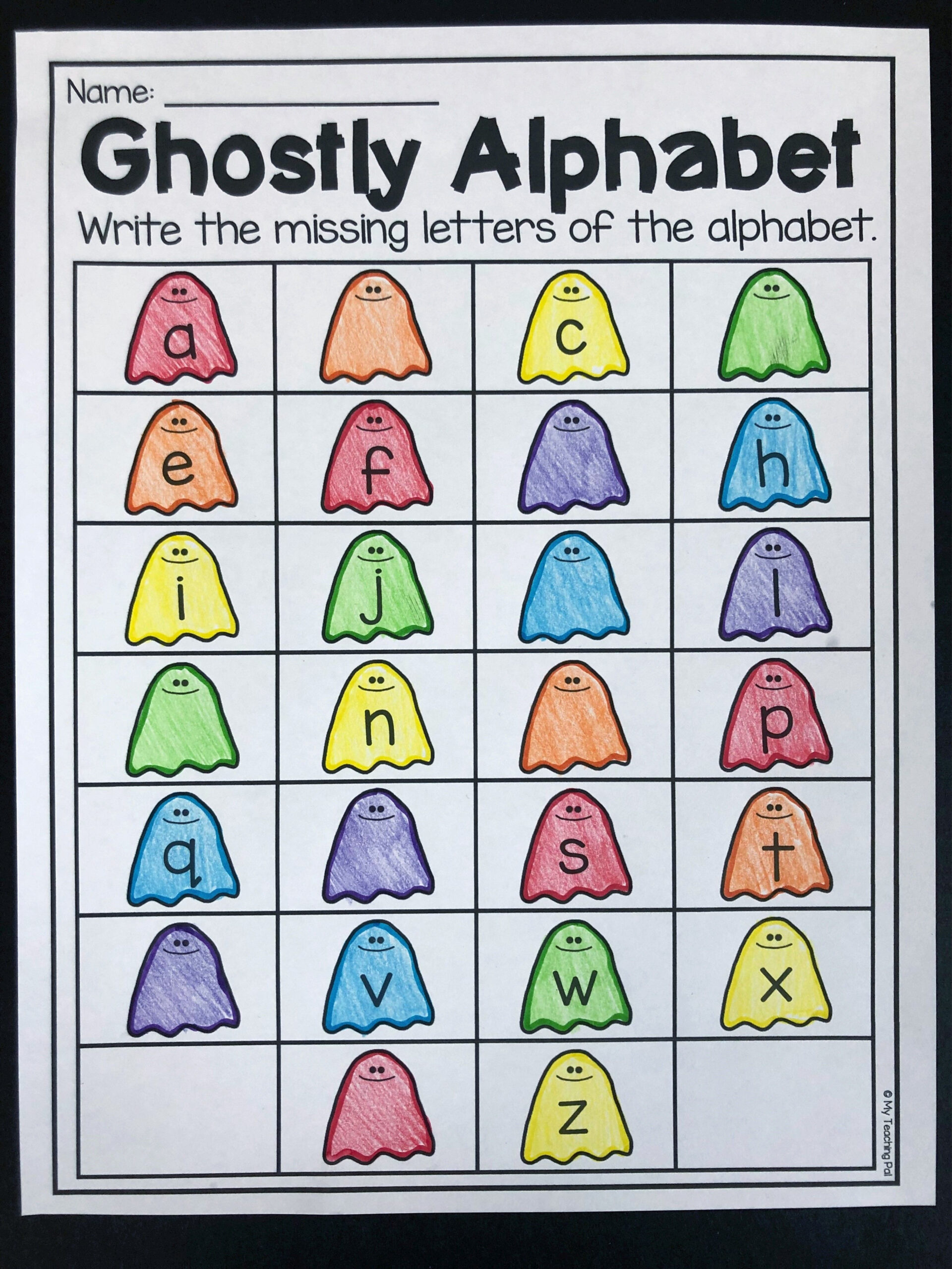 Halloween Alphabet Worksheet For Kindergarten. Students Fill