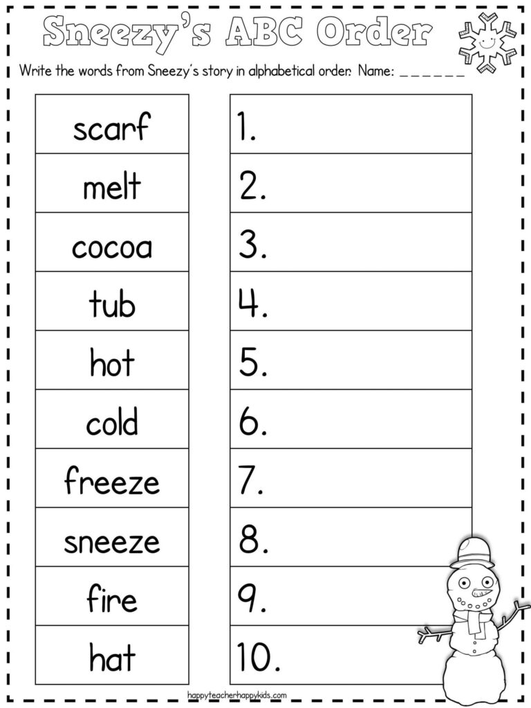 Halloween Alphabetical Order Worksheets Sneezy The Snowman