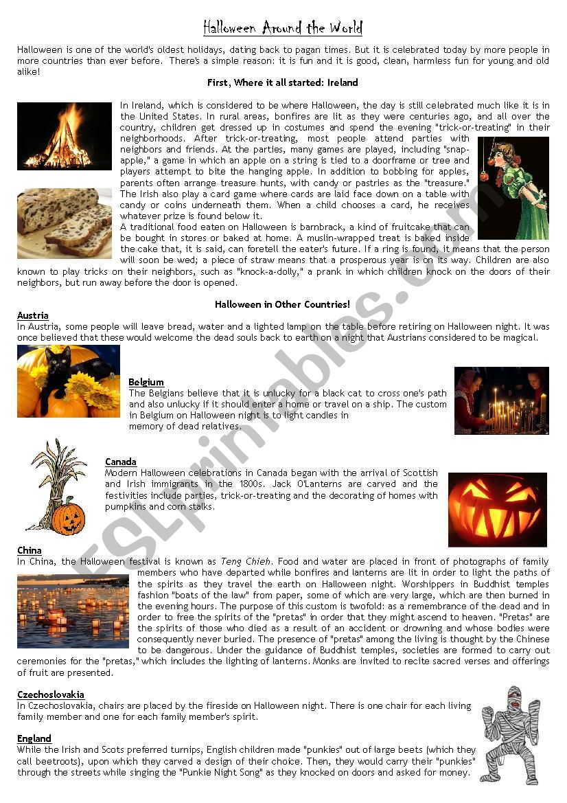 Halloween Around The World - Esl Worksheetromhy