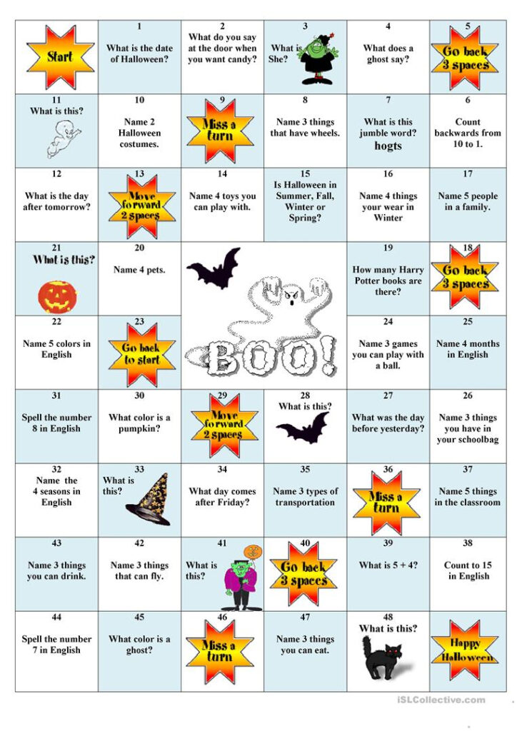 Halloween Board Game   English Esl Worksheets For Distance