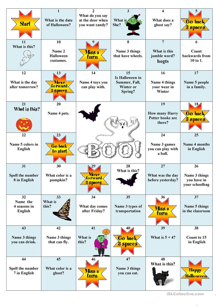 Halloween Board Game - English Esl Worksheets For Distance