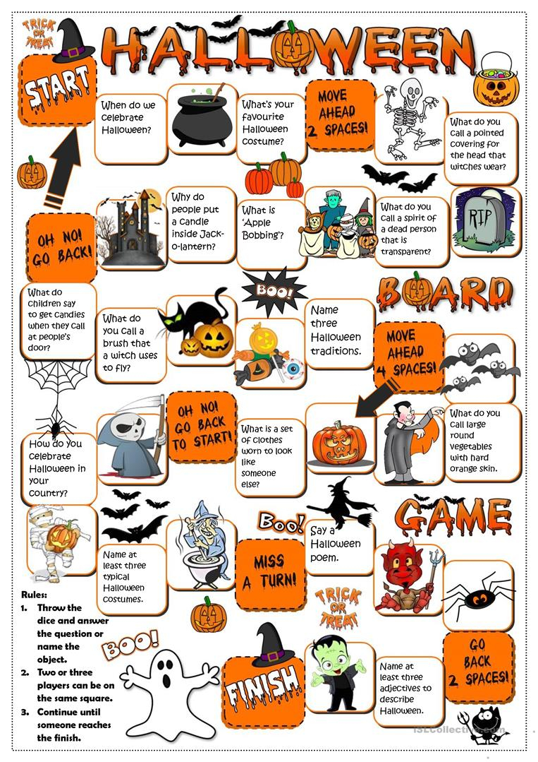 Halloween - Board Game - English Esl Worksheets For Distance