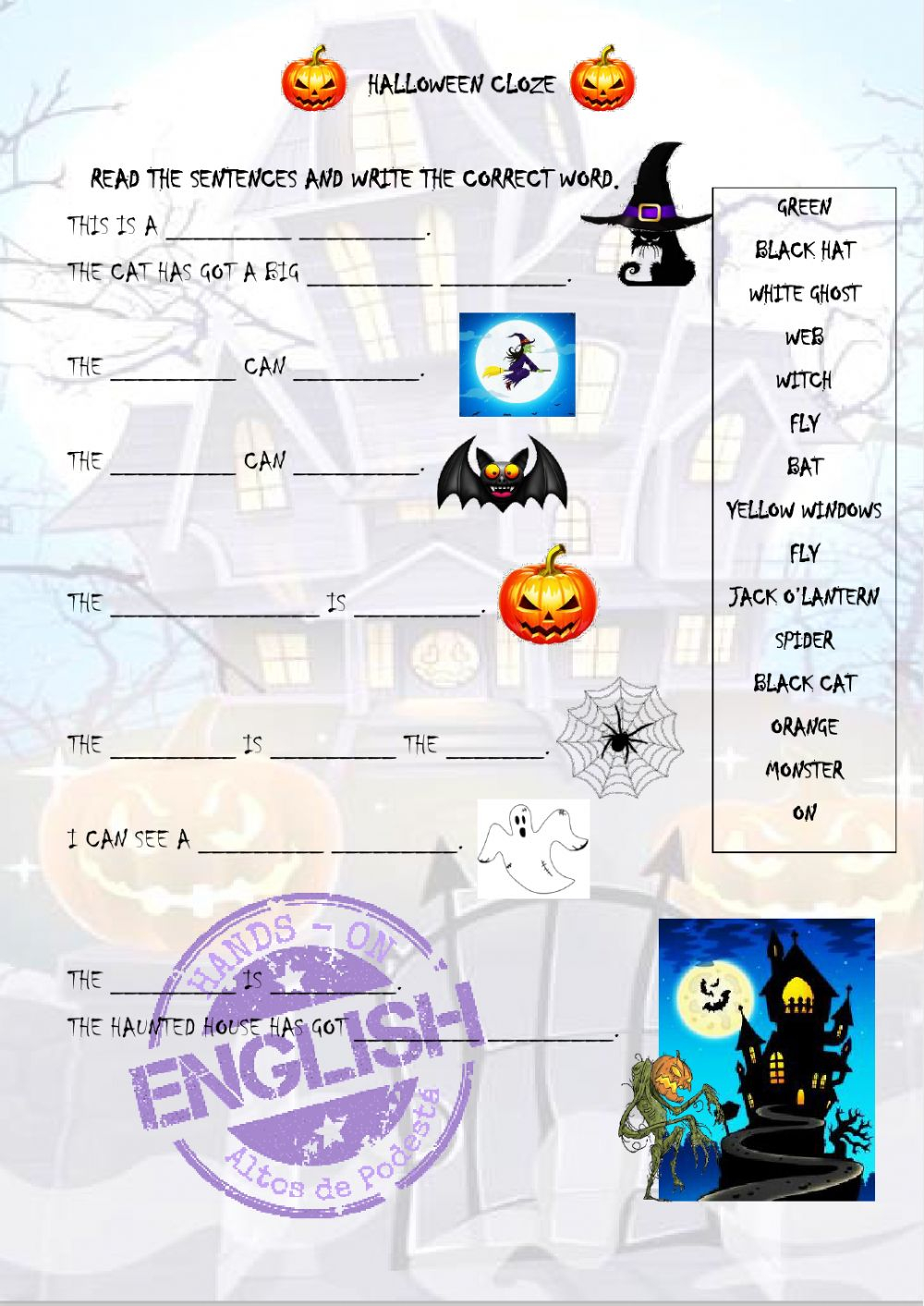 Halloween Cloze - Kids 1 Worksheet